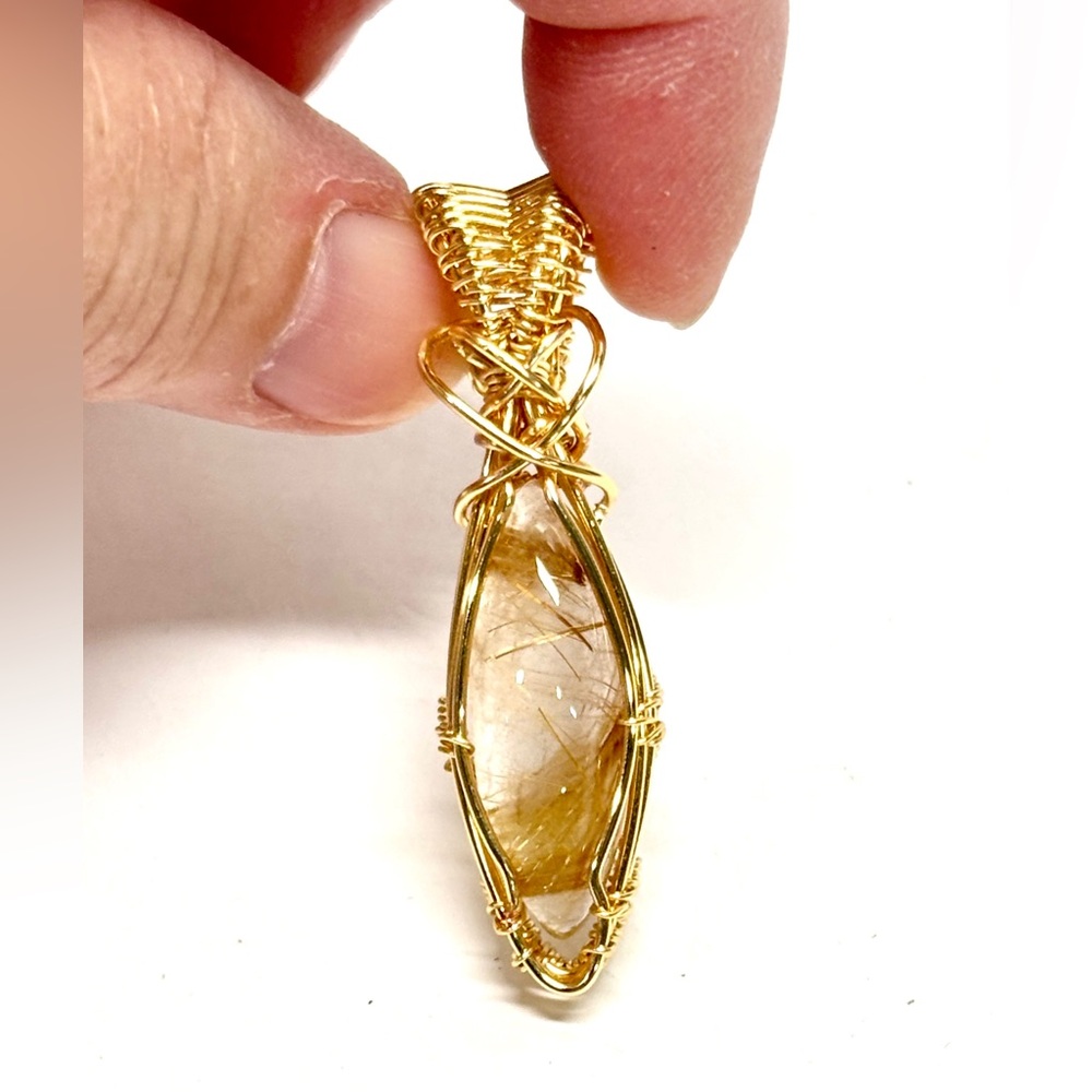 HAND CRAFTED Golden Rutilated Quartz Gold Plated Pendant, Handmade Jewelry Gift